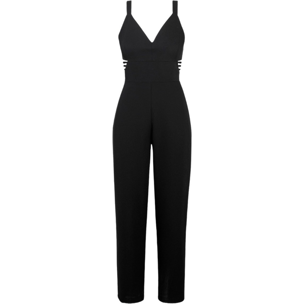 ADELYN RAE GLO STRAPPY CREPE BLACK JUMPSUIT, NWT